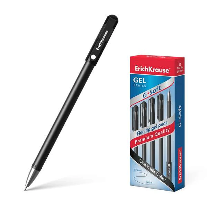 Erichkrause Boligrafo de Gel G-Soft - Revestimiento Soft Touch - Punta Fina de Tipo Aguja - Tinta de Secado Rapido - Color Negro 1