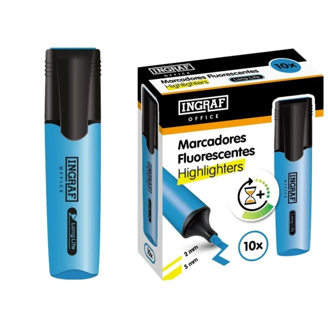 Ingraf Long-Life Marcador Fluorescente - Punta Biselada - Trazo 2-5mm - Tinta Base de Agua - Color Rosa 1