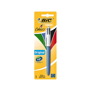 Bic 4 Colours Original Boligrafo de Bola Retractil - Punta Media de 1.0mm - Tinta con Base de Aceite - Cuerpo Azul/Blanco - 4 Colores