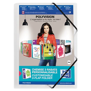 Oxford Polyvision A4+ Carpeta de Gomas 3 Solapas - Tapa de Plastico Personalizable - Lomo 30mm Transparente