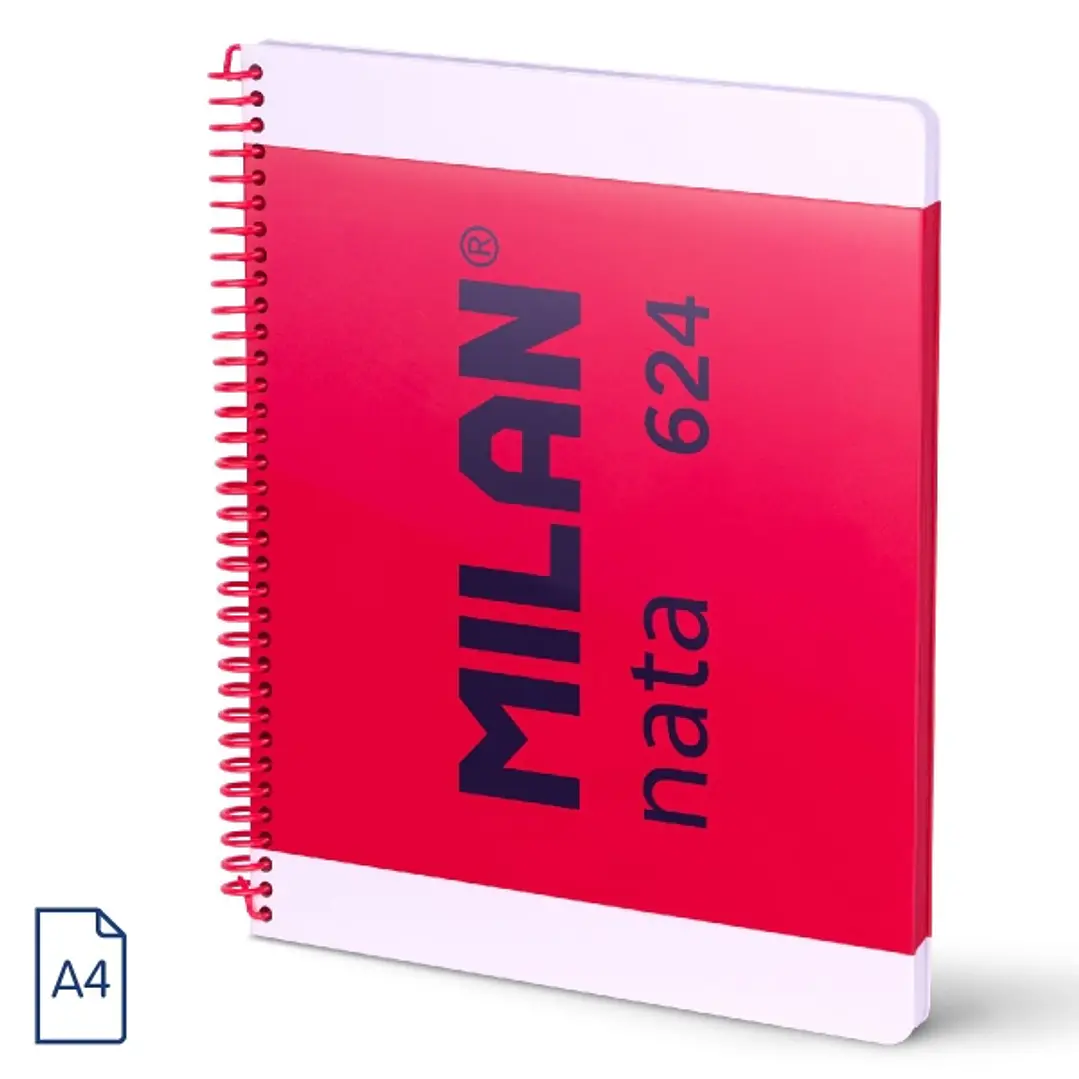 Milan Nata 624 Cuaderno Espiral Formato A4 Pautado 7mm - 80 Hojas de 95 gr/m2 - Microperforado, 4 Taladros - Color Rosa 1