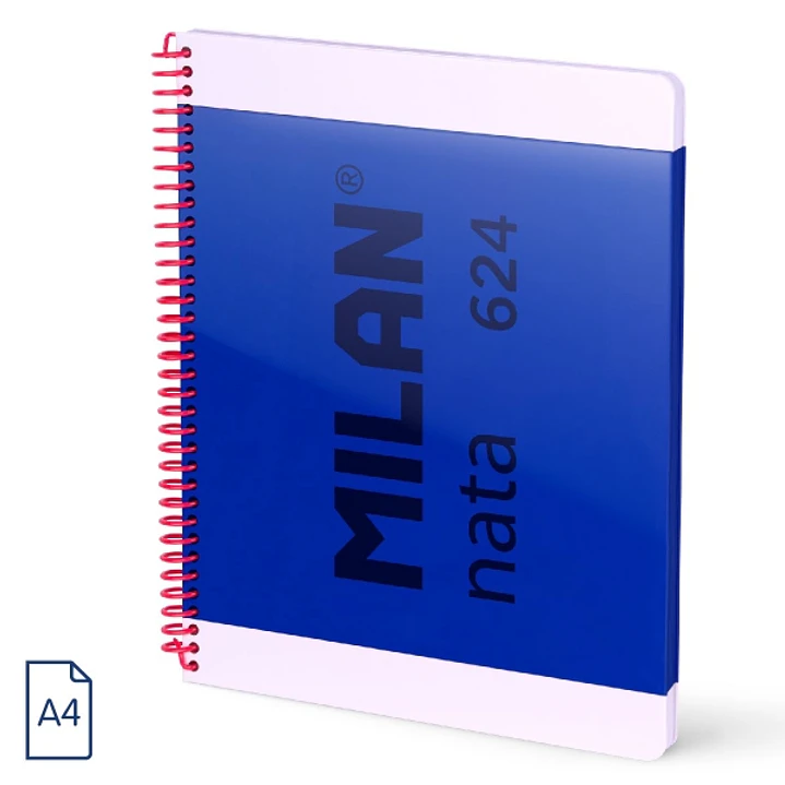 Milan Nata 624 Cuaderno Espiral Formato A4 Cuadricula 5x5mm - 80 Hojas de 95 gr/m2 - Microperforado, 4 Taladros - Color Azul 1