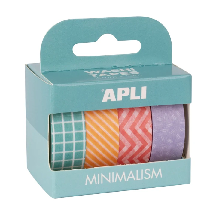 Apli Minimalism Pack con 4 Cintas Adhesivas de Papel Washi 15mmx10m - 4 Diseños Diferentes - Decoracion y Manualidades 1