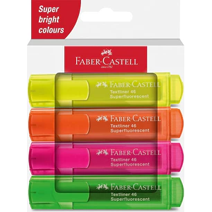 Faber-Castell Textliner 46 Superfluorescente Pack de 4 Marcadores Fluorescentes - Punta Biselada - Trazo entre 1mm y 5mm - Tinta con Base de Agua - Co