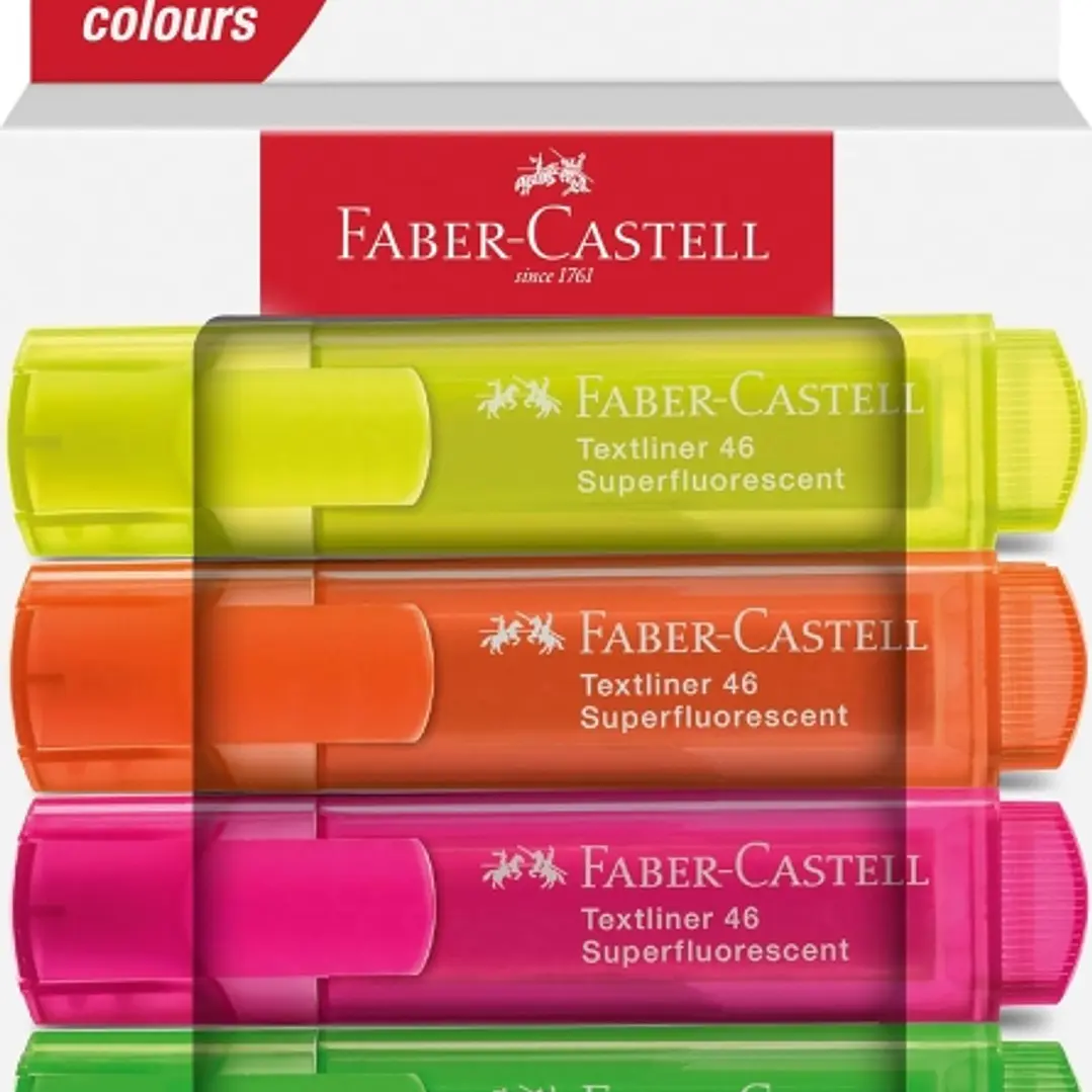 Faber-Castell Textliner 46 Superfluorescente Pack de 4 Marcadores Fluorescentes - Punta Biselada - Trazo entre 1mm y 5mm - Tinta con Base de Agua - Co 1