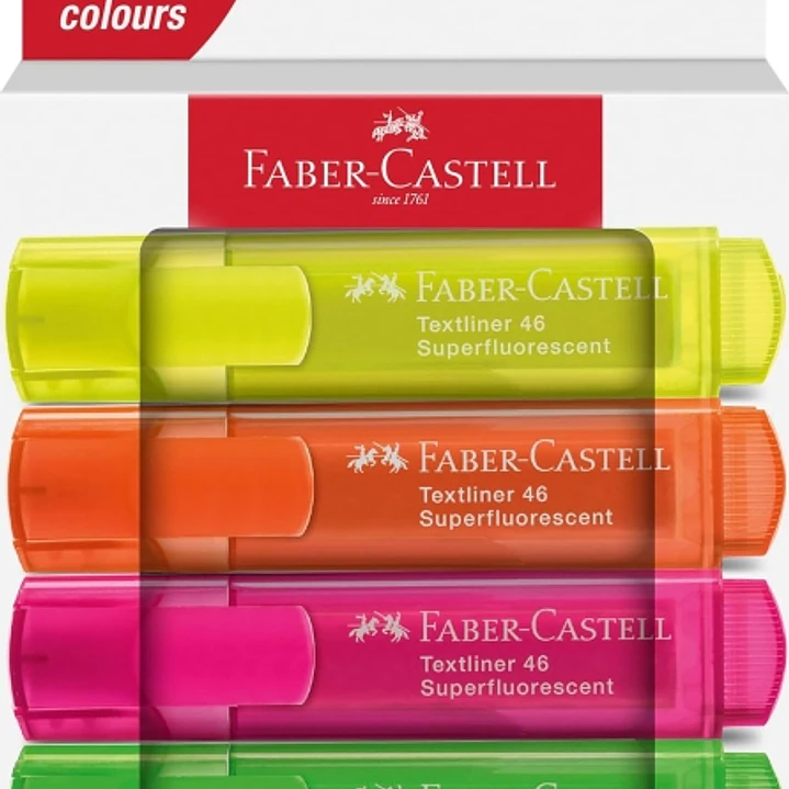Faber-Castell Textliner 46 Superfluorescente Pack de 4 Marcadores Fluorescentes - Punta Biselada - Trazo entre 1mm y 5mm - Tinta con Base de Agua - Co 1