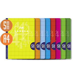 Lamela Pack de 10 Libretas Grapadas con 50 Hojas de 90g/m2 con Margen - Formato A4 - Pauta Cuadrovia de 5mm - Cubierta de Cartoncillo Plastificado - P