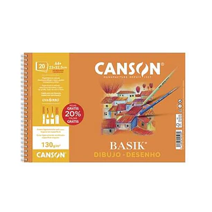 Canson Basik Cuaderno de Dibujo A4+ 20 Hojas Microperforadas 130g/m² - Sin Recuadro - Medidas 23x32.5cm - Color Blanco