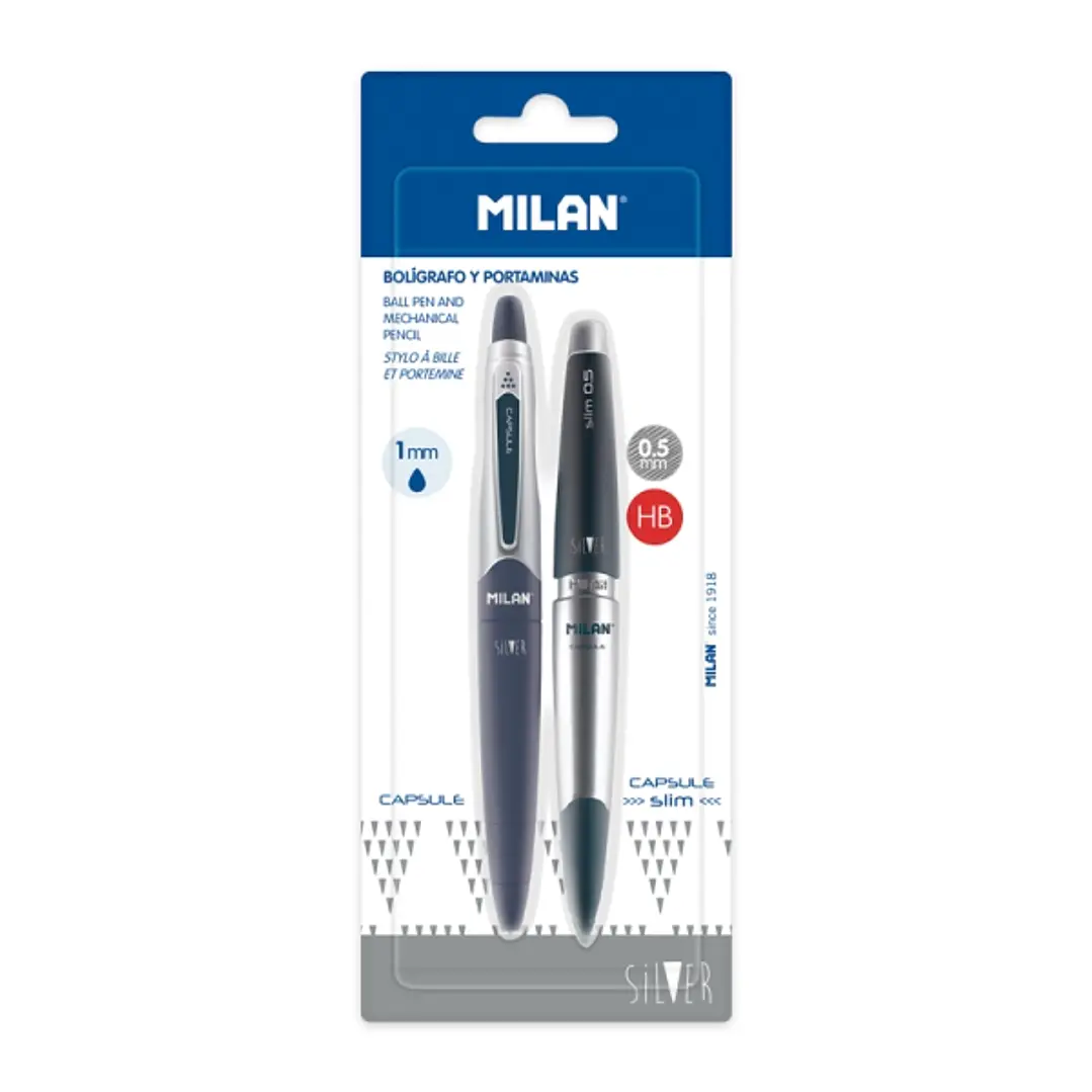 Milan Capsule Silver Pack de 1 Boligrafo Azul + 1 Portaminas 0.5mm - Color Azul Marino 1
