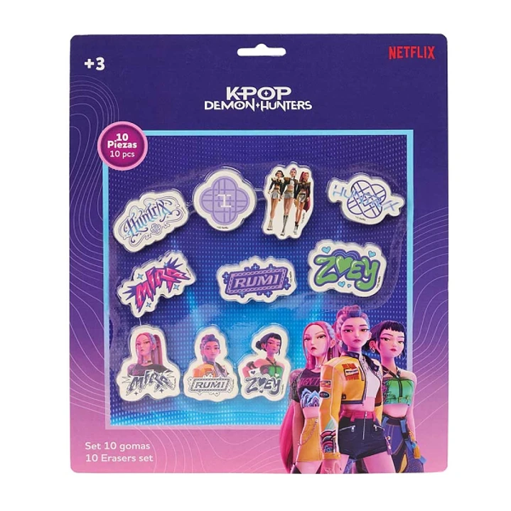 Safta K-Pop Demon Hunters Pack de 10 Gomas de Borrar - 10 Motivos Diferentes - Presentado en Blister - 25x30cm - Multicolor 1