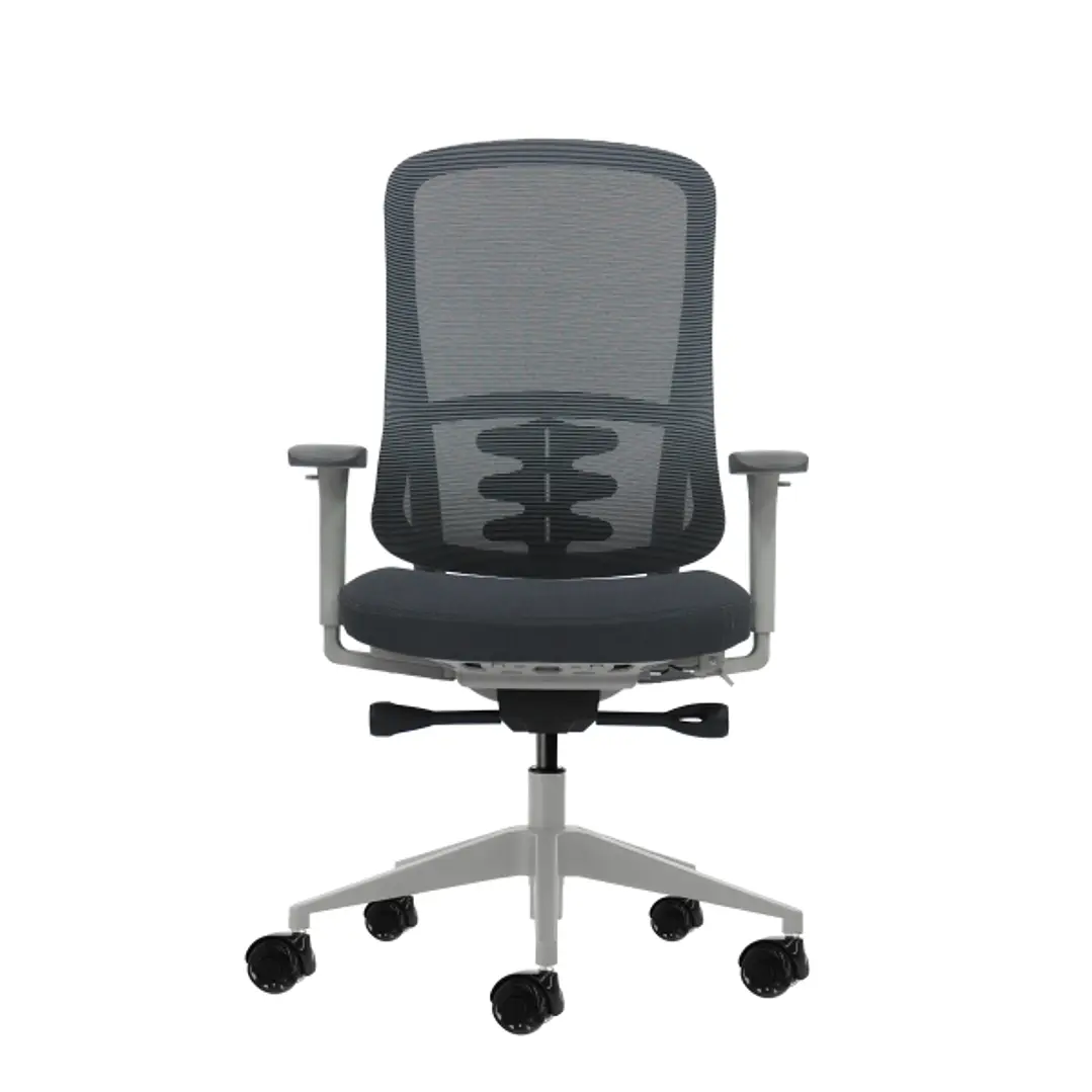Oqonos Cherg 023 Silla de Oficina Ergonomica con Mecanismo Autobalanceado, Reposabrazos 4D, Asiento Deslizable y Ruedas de Silicona - Gris 1