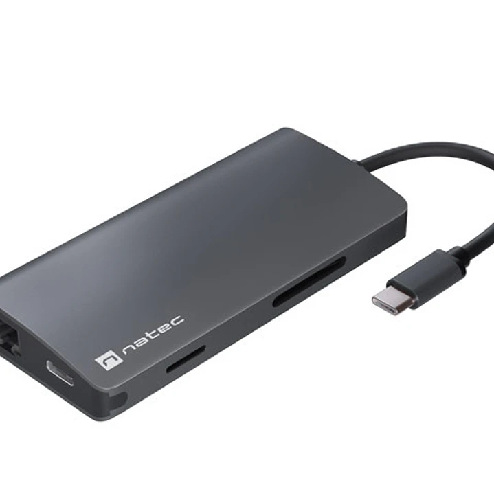 Natec Fowler 2 Adaptador Multipuerto 8en1 - USB-C a USB 3.0, HDMI 4K, RJ45, SD, MICRO-SD - Color Gris 1