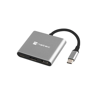 Natec Fowler Mini Adaptador Multipuerto 3en1 - USB-C a USB 3.0, HDMI 4K - USB-C Power Delivery - Color Gris