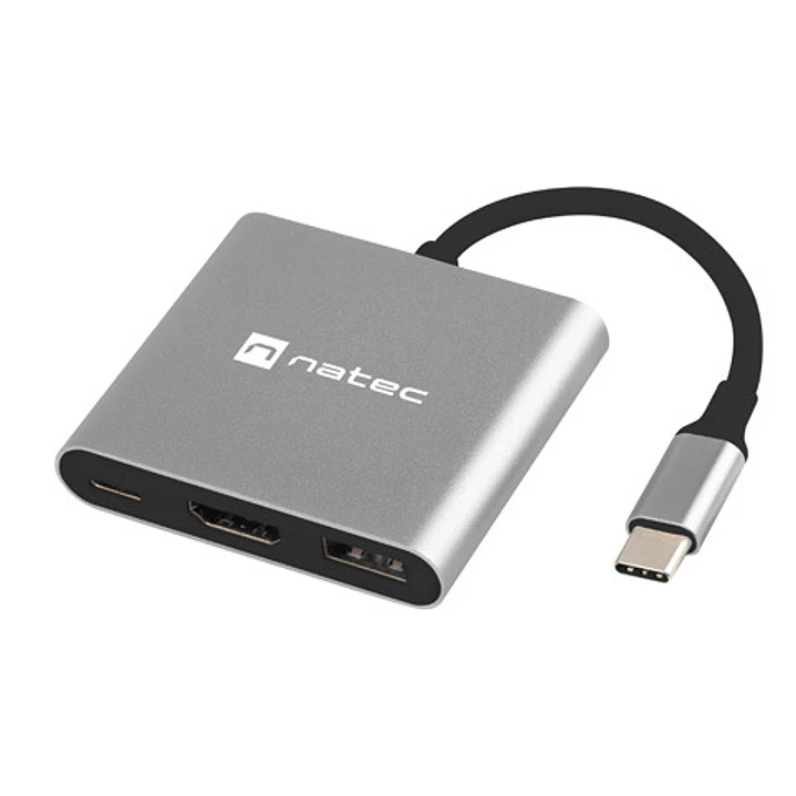 Natec Fowler Mini Adaptador Multipuerto 3en1 - USB-C a USB 3.0, HDMI 4K - USB-C Power Delivery - Color Gris 1