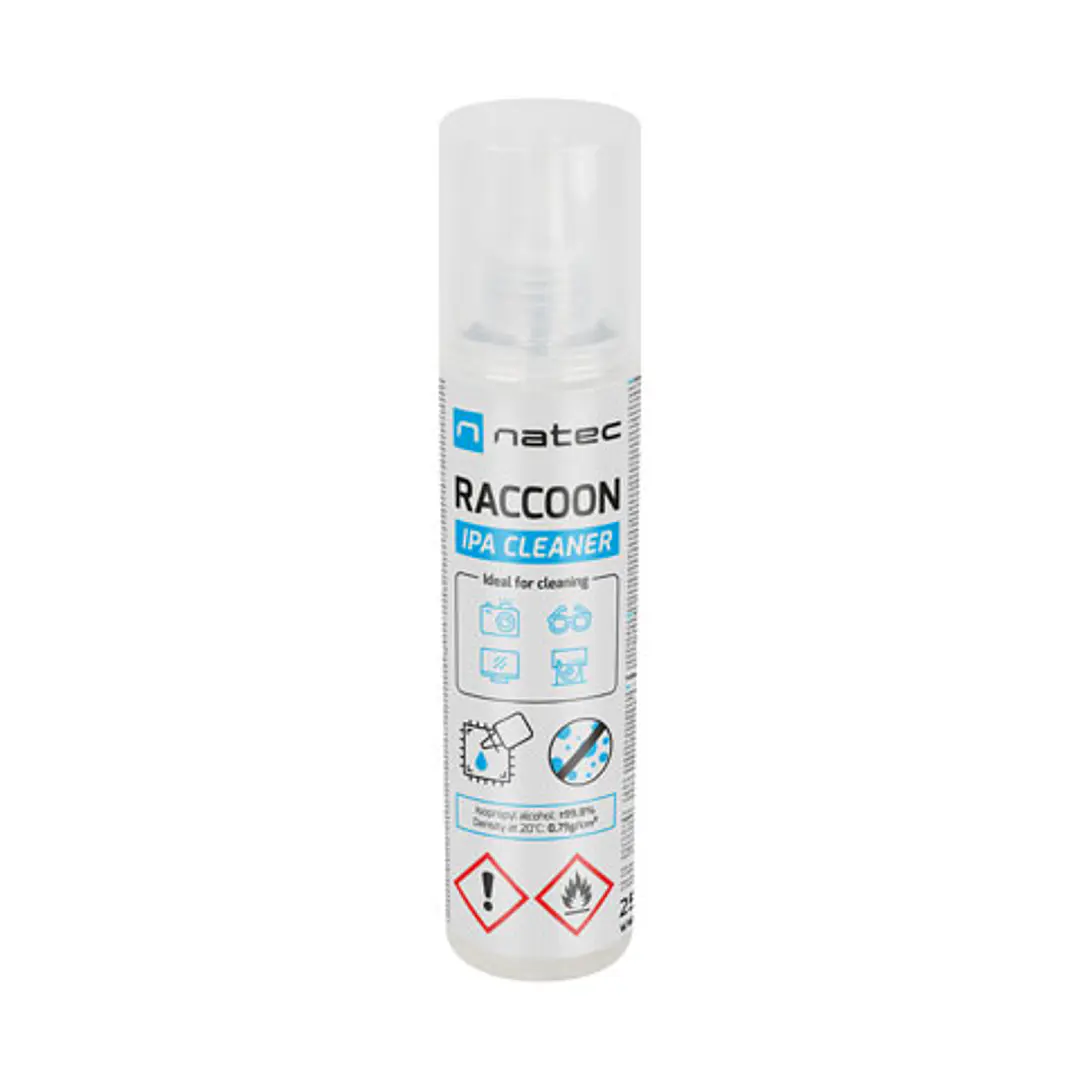 Natec Raccoon Ipa 250 ml Alcohol Isopropilico para Limpieza en Spray -  Concetracion de Alcohol Superior al 99,8% 1
