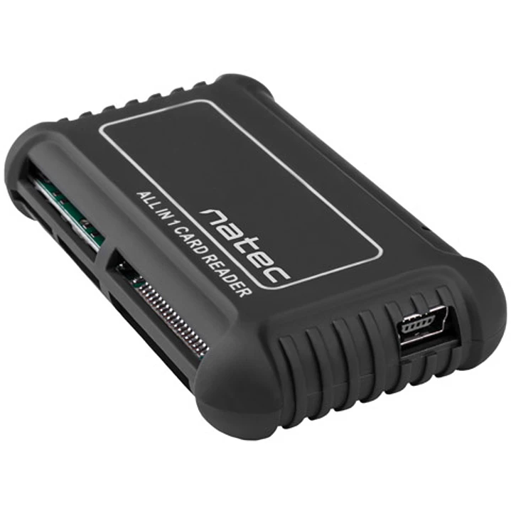 Natec Beetle Lector de Tarjetas All in One - SD/MMC (7 en 1), MS (3 en 1), MicroSD/T-Flash, M2, xD y CF - Recubrimiento de Goma - Color Negro 1