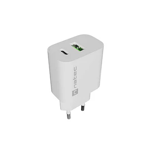 Natec Ribera Cargador de Pared 20W - 1xUSB-A + 1xUSB-C - Carga Rapida - 2 Dispositivos Simultaneos - Color Blanco