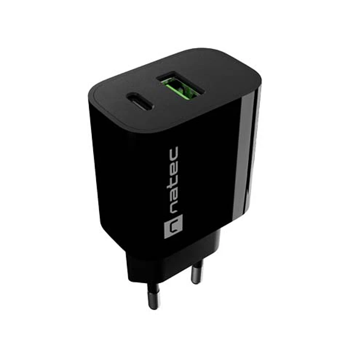 Natec Ribera Cargador de Pared 20W - 1xUSB-A + 1xUSB-C - Carga Rapida - 2 Dispositivos Simultaneos - Color Negro 1