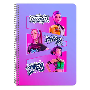 Safta K-Pop Demon Hunters Libreta con Espiral - Formato Cuarto - 80 Hojas de 80g/m2 - Cuadricula 4x4mm - Tapas Duras Glasofonadas - 15.5x22x1cm - Mult