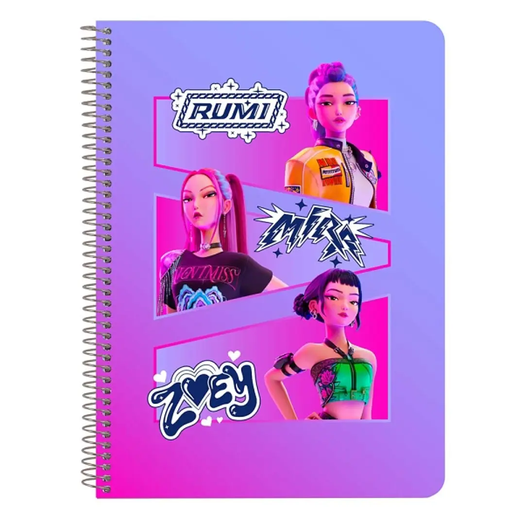 Safta K-Pop Demon Hunters Libreta con Espiral - Formato Cuarto - 80 Hojas de 80g/m2 - Cuadricula 4x4mm - Tapas Duras Glasofonadas - 15.5x22x1cm - Mult 1