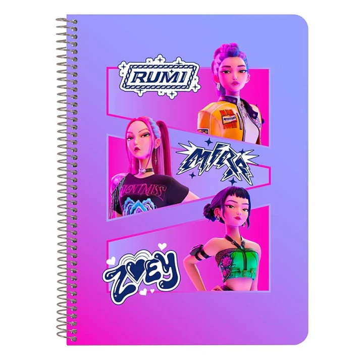 Safta K-Pop Demon Hunters Libreta con Espiral - Formato Cuarto - 80 Hojas de 80g/m2 - Cuadricula 4x4mm - Tapas Duras Glasofonadas - 15.5x22x1cm - Mult 1