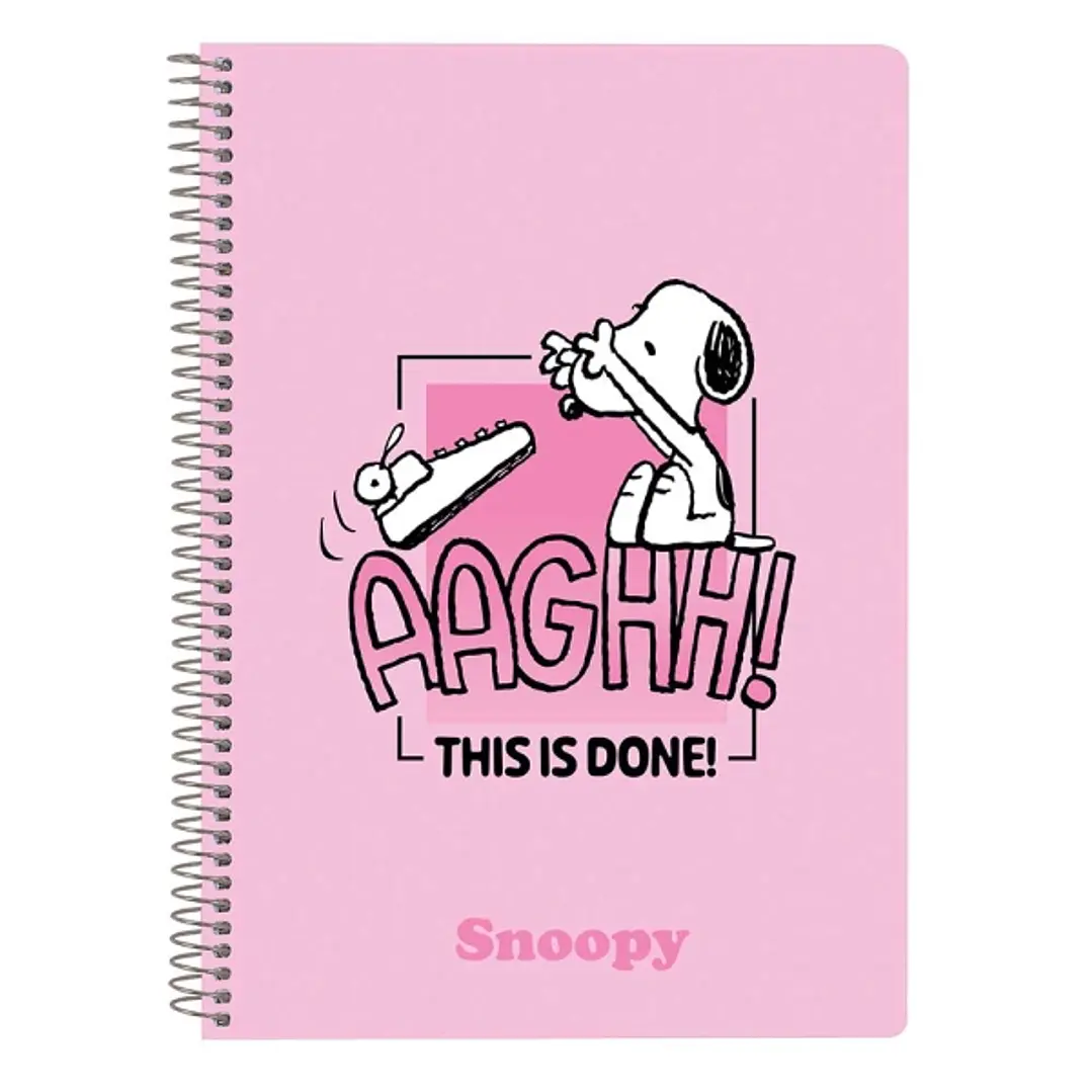 Safta Snoopy Libreta con Espiral - Formato Cuarto - 80 Hojas de 80g/m2 - Cuadricula 4x4mm - Tapas Duras Glasofonadas - 15.5x22x1cm - Color Rosa 1