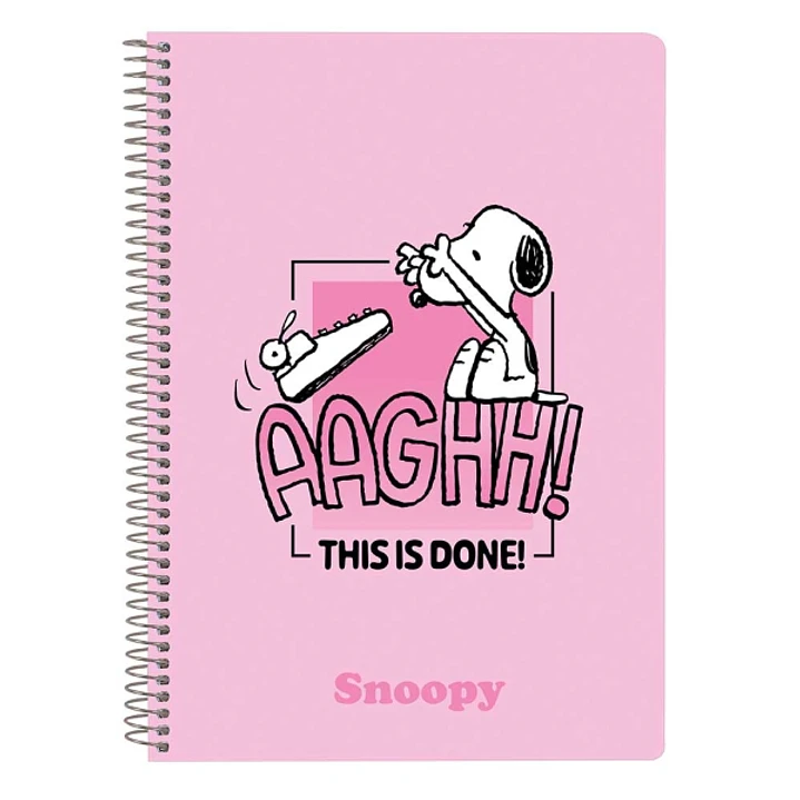 Safta Snoopy Libreta con Espiral - Formato Cuarto - 80 Hojas de 80g/m2 - Cuadricula 4x4mm - Tapas Duras Glasofonadas - 15.5x22x1cm - Color Rosa 1