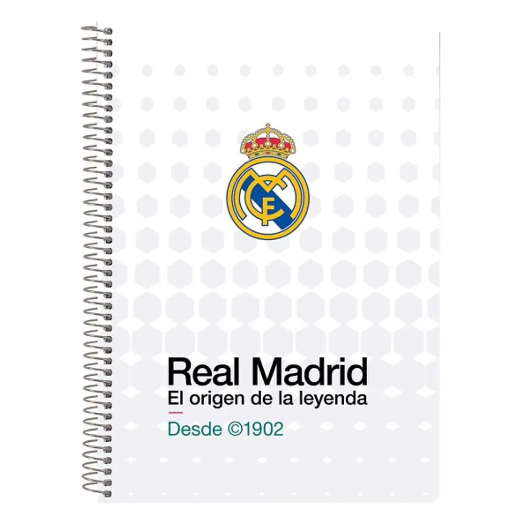 Safta Real Madrid Equipacion 26/27 Libreta con Espiral - Formato Cuarto - 80 Hojas de 80g/m2 - Cuadricula 4x4mm - Tapas Duras Glasofonadas - 15.5x22x1 1