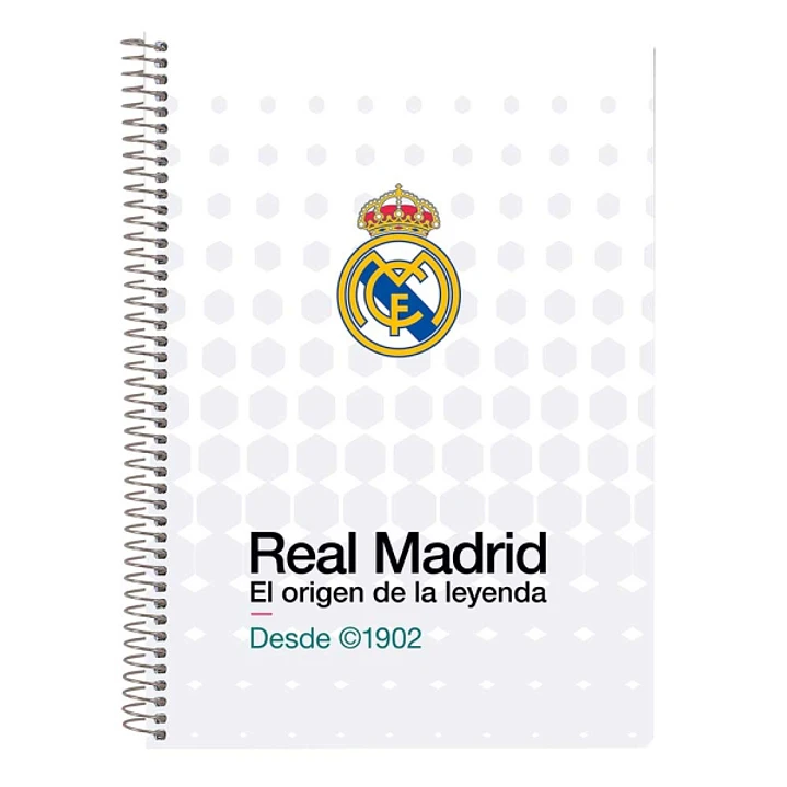 Safta Real Madrid Equipacion 26/27 Libreta con Espiral - Formato Cuarto - 80 Hojas de 80g/m2 - Cuadricula 4x4mm - Tapas Duras Glasofonadas - 15.5x22x1 1