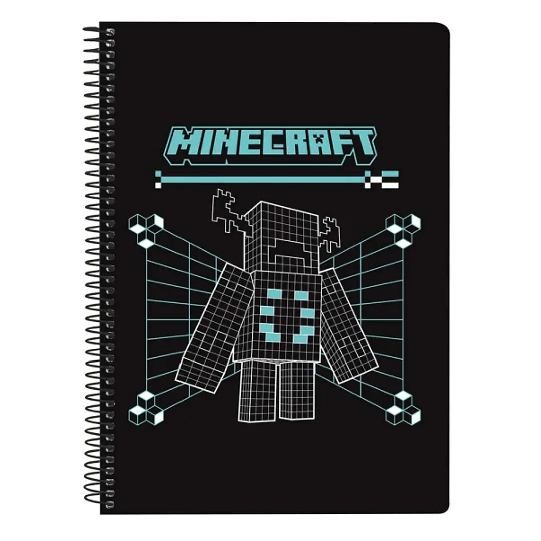 Safta Minecraft Screen Libreta con Espiral - Formato Cuarto - 80 Hojas de 80g/m2 - Cuadricula 4x4mm - Tapas Duras Glasofonadas - 15.5x22x1cm - Color N 1
