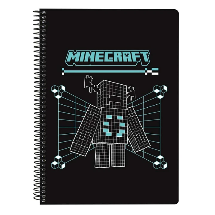 Safta Minecraft Screen Libreta con Espiral - Formato Cuarto - 80 Hojas de 80g/m2 - Cuadricula 4x4mm - Tapas Duras Glasofonadas - 15.5x22x1cm - Color N 1