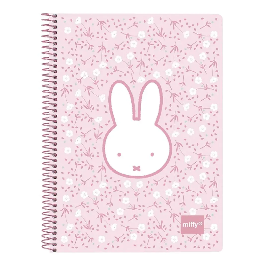 Safta Miffy Flores Cuaderno Espiral - Formato Cuarto - 80 Hojas Cuadriculado 4x4mm - Papel 80g/m2 - Tapas Duras - 155x10x220mm - Color Rosa 1