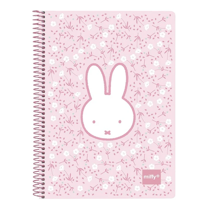 Safta Miffy Flores Cuaderno Espiral - Formato Cuarto - 80 Hojas Cuadriculado 4x4mm - Papel 80g/m2 - Tapas Duras - 155x10x220mm - Color Rosa 1