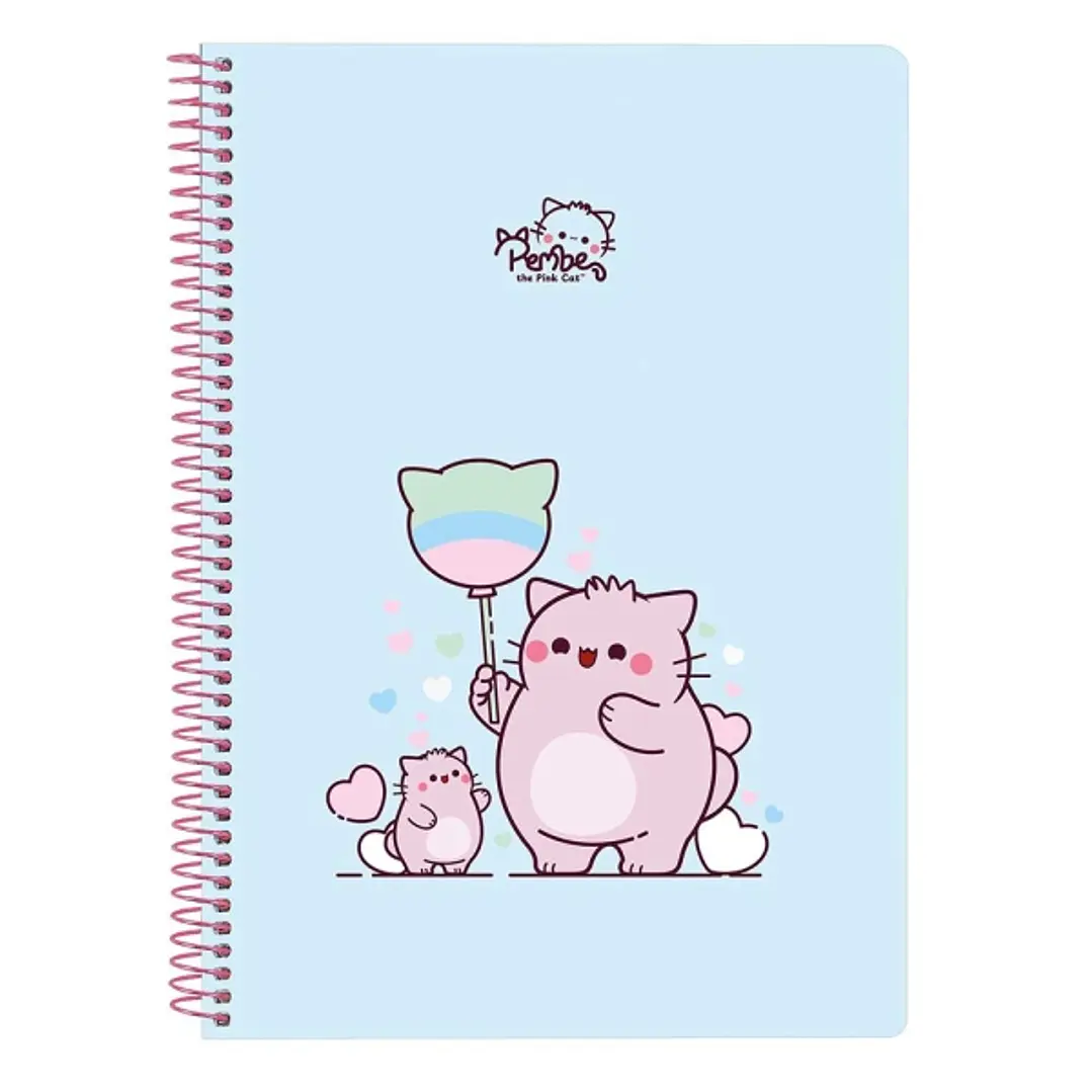 Safta Pembe The Pink Cat Libreta con Espiral - Formato Cuarto - 80 Hojas de Papel 80g/m2 - Cuadriculas 4x4mm - Tapas Duras Glasofonadas - Margen Later 1