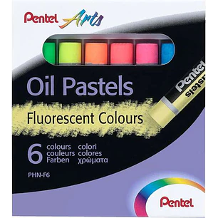 Pentel Oil Pastels Pack de 6 Pasteles Oleo Fluorescentes - Blandos, Cremosos y de Secado Lento - Colores Fluorescentes Surtidos