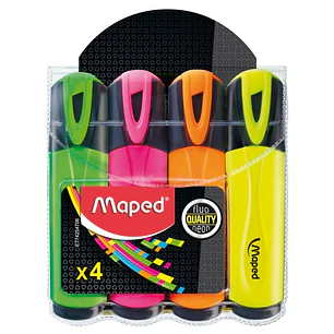 Maped Peps Classic Pack de 4 Marcadores Fluorescentes - Punta Biselada - Trazo de 1 a 5mm - Ideal para Subrayar y Resaltar - Colores Surtidos
