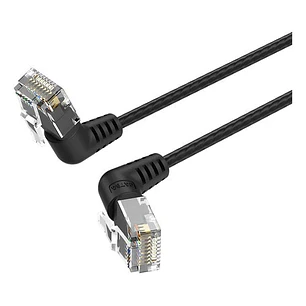 Vention Cable de Red Acodado Cat.6a UTP - Slim - Longitud 3m - Velocidad hasta 10Gbps - 32 AWG - Cubierta de PVC - Cabeza Rotatoria 360º - Color Negro