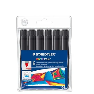 Staedtler Noris Jumbo 340 Pack de 6 Rotuladores Jumbo - Punta de Fibra - Trazo 3mm - Tapa Ventilada - Color Negro