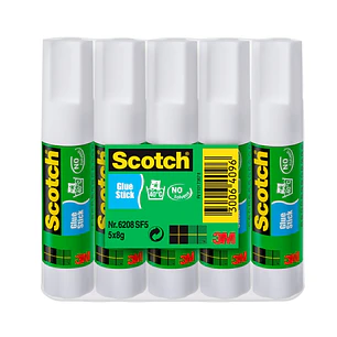 Scotch Pack de 5 Pegamentos en Barra Adhesivo Solido - 8gr por Unidad - Color Transparente