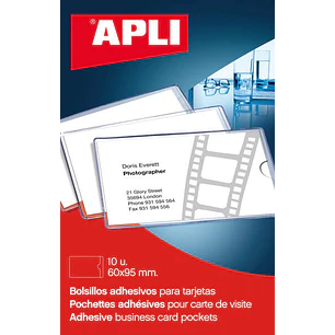Apli Bolsillos Adhesivos Porta Tarjetas - 95 x 60mm - Ideal para Presentaciones Impresas, Dosieres, Catalogos, Libros, Planos, Archivadores, Carpesano