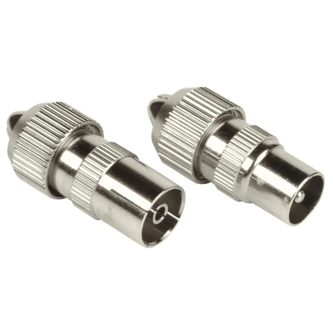 Hama Essential Set de Conectores Coaxiales - Macho y Hembra - Apto para Cables entre 5 y 7mm - Fijacion con Tornillo - Color Plata 1
