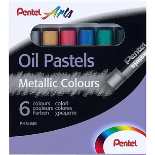 Pentel Oil Pastels Pack de 6 Pasteles Oleo Metalicos - Blandos, Cremosos y de Secado Lento - Colores Metalicos Surtidos