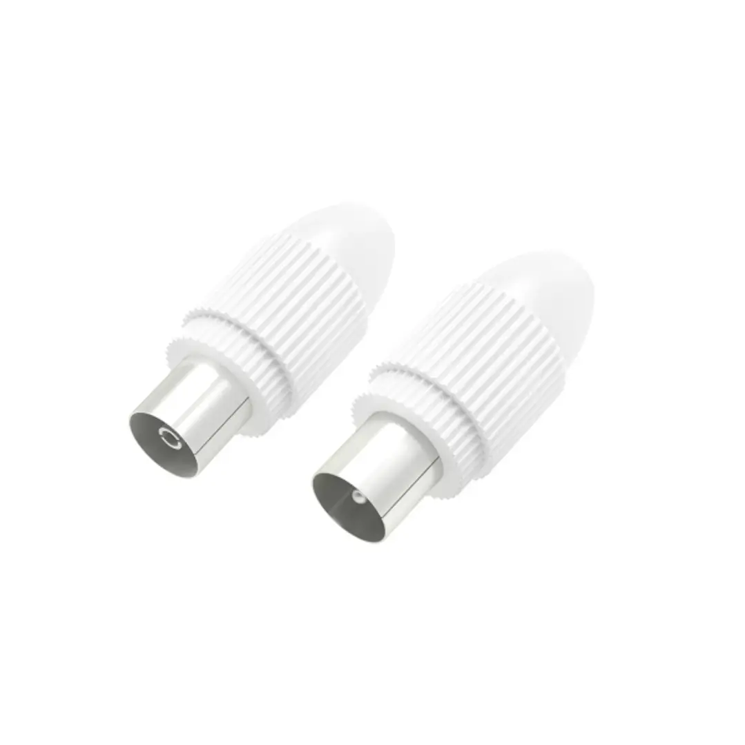 Hama Essential Set de Conectores Coaxiales - Macho y Hembra - Apto para Cables entre 5 y 7mm - Fijacion con Pinza - Color Blanco 1