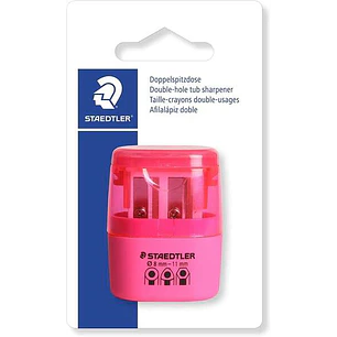 Staedtler Sacapuntas Doble Uso con Deposito - 2 Agujeros - De 8.2mm hasta 10.2mm - Color Rosa Neon
