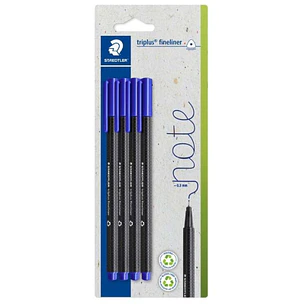 Staedtler Triplus Fineliner 334 Pack de 4 Rotuladores de Punta Fina - Trazo de 0.3mm aprox. - Tinta Antisecado a Base de Agua - Carcasa Fabricada en u