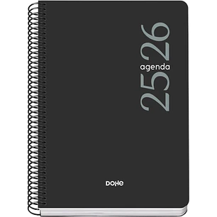 Dohe Esencial Agenda Escolar 25/26 Espiral A5 - Semana Vista - Papel 70g/m2 - Cubierta en Polipropileno - Color Negro