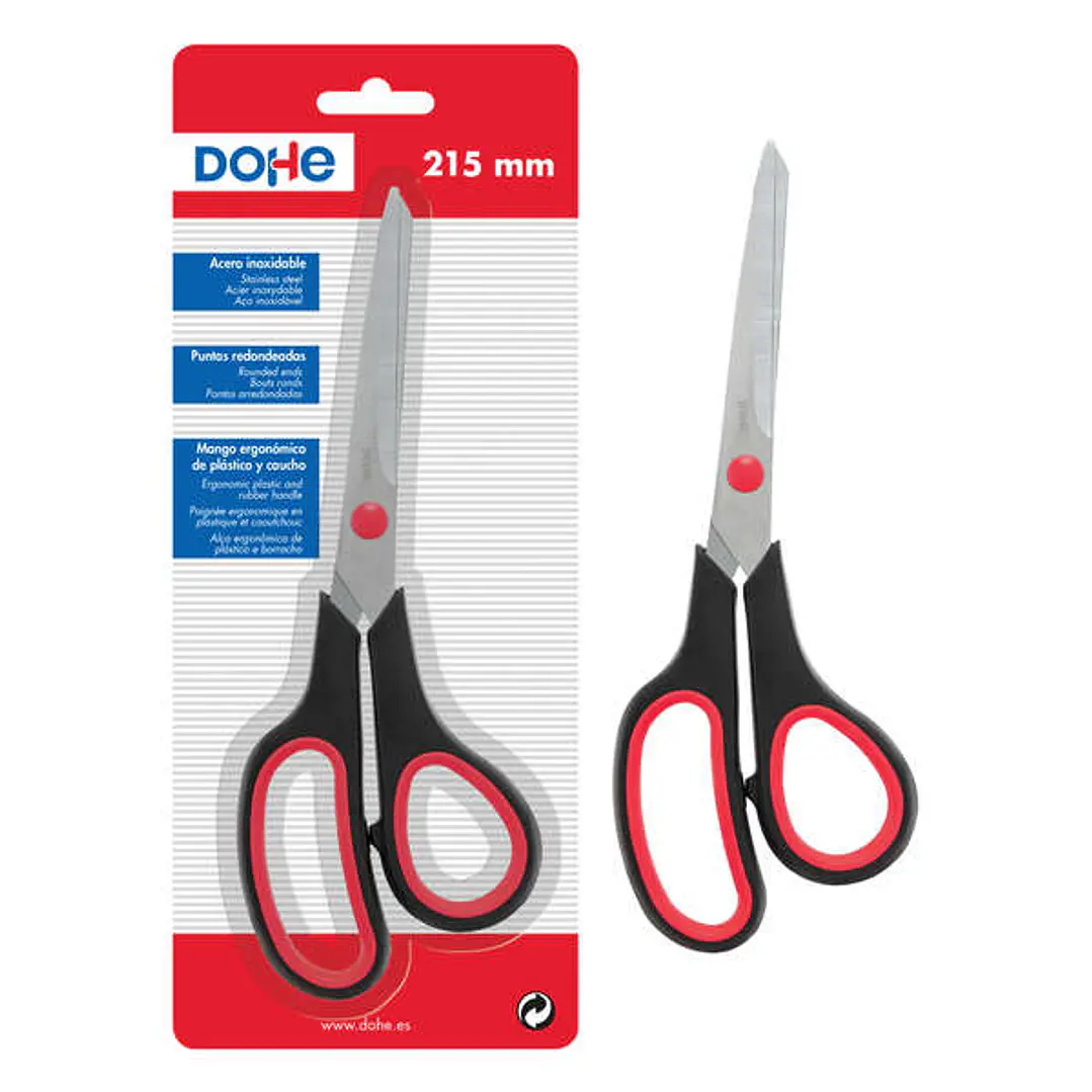Dohe Tijeras de Acero Inoxidable - Puntas Redondeadas - Mango Ergonomico de Plastico y Caucho - Blister Individual 1