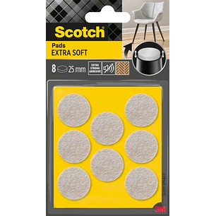 Scotch Pack de 8 Almohadillas de Fieltro Adhesivas - Extra Suaves - Diametro de 25mm - Color Beige