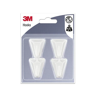 3M Pack de 4 Ganchos Adhesivos Triangulares - Soporta hasta 1kg - Color Blanco