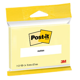 Post-It Bloc de 100 Notas Adhesivas Reposicionables - 76x127mm - 100% PEFC - Color Amarillo Claro